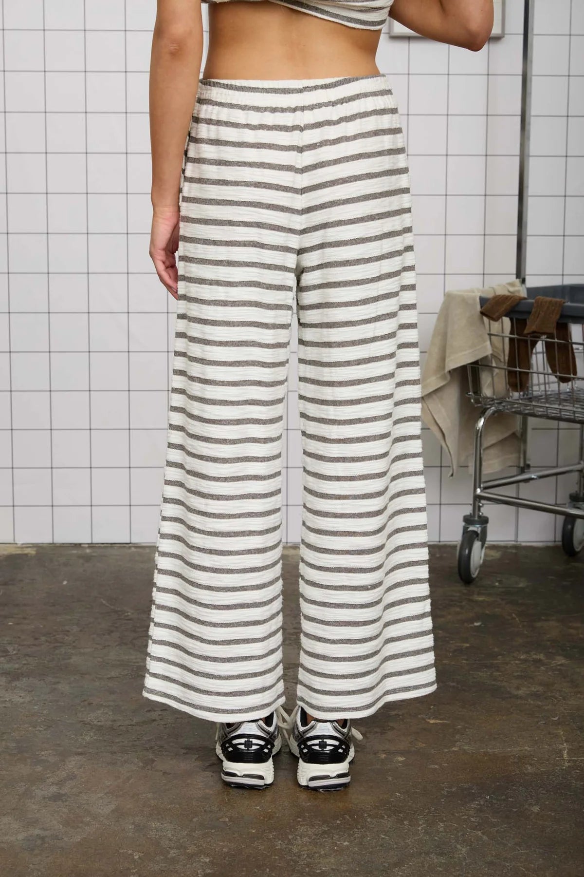 Striped SS & Pant Set in Light Grey