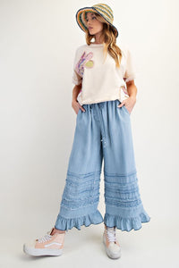 Fray Ruffle Hem Pants in Denim