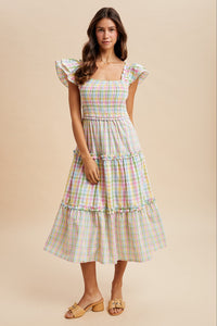 Gingham Flutter Dress in Pastel Multi