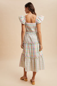 Gingham Flutter Dress in Pastel Multi