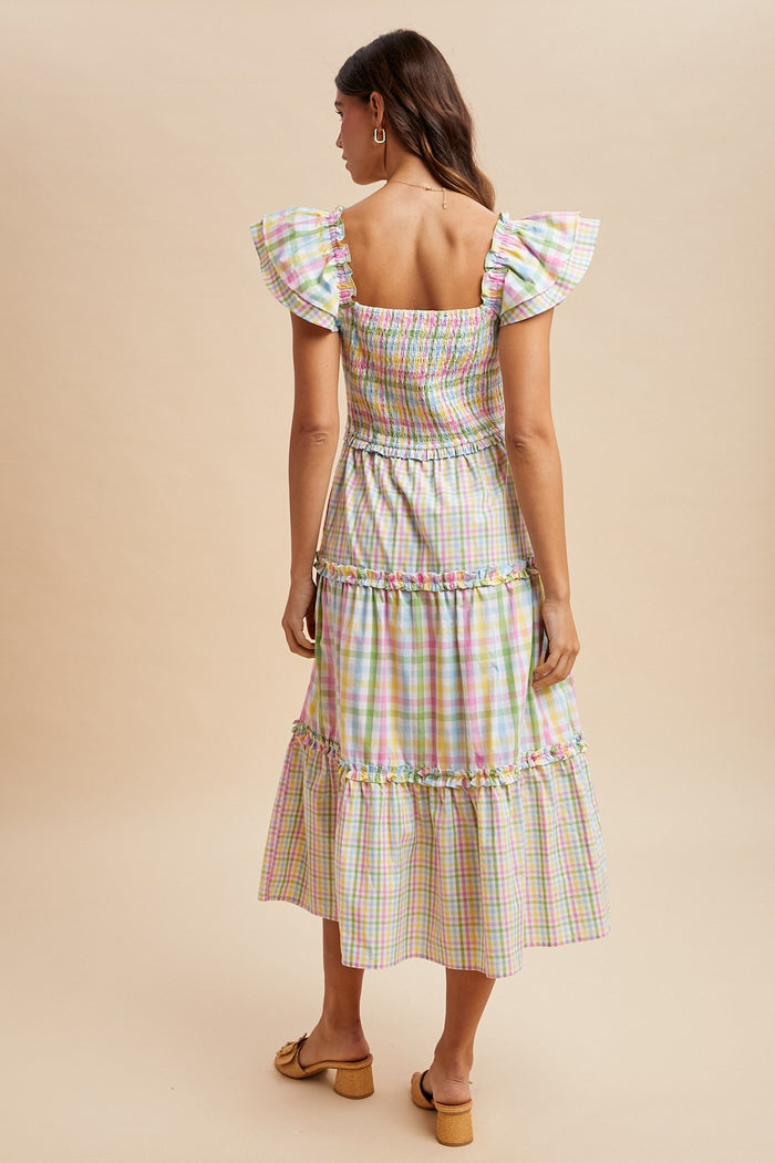 Gingham Flutter Dress in Pastel Multi