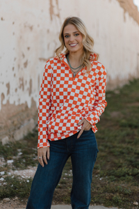 Pep Rally Pullover in Orange/White