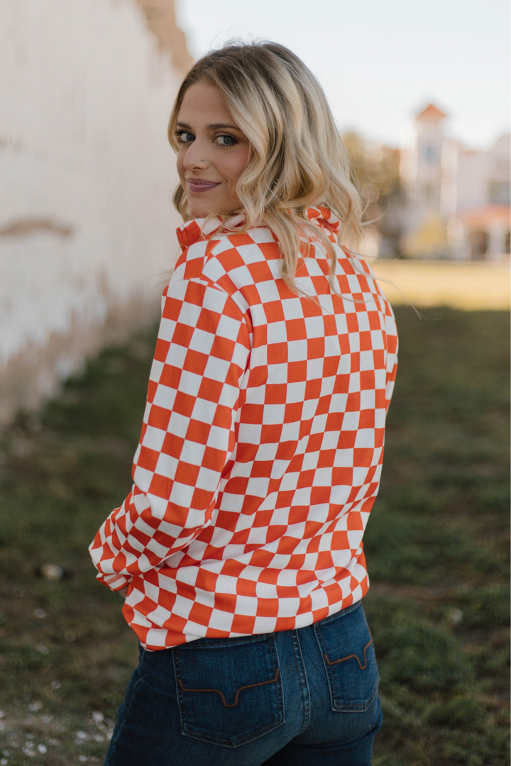 Pep Rally Pullover in Orange/White