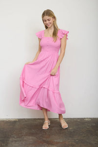 Mock Button Detail Dress in Pink