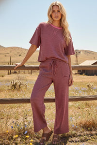 Striped Knit Top & Pants Set in Pink/Brown