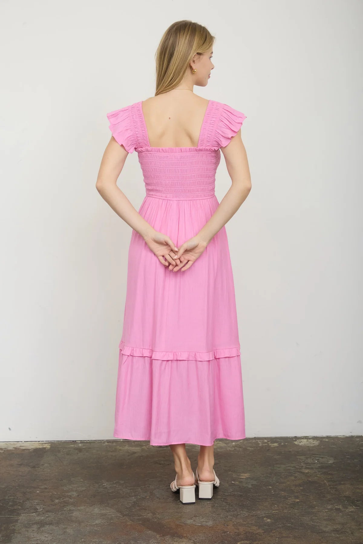 Mock Button Detail Dress in Pink