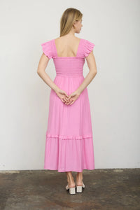 Mock Button Detail Dress in Pink