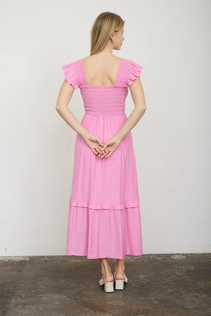 Mock Button Detail Dress in Pink