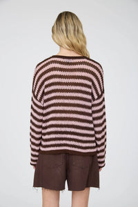 Stripe Raw Edge Split Neck Sheer Knit Sweater- 2 Colors!