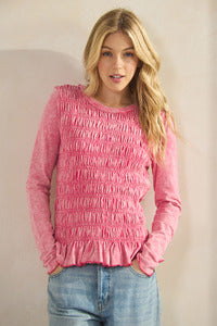 Smocked Peplum Long Sleeve - 2 Colors