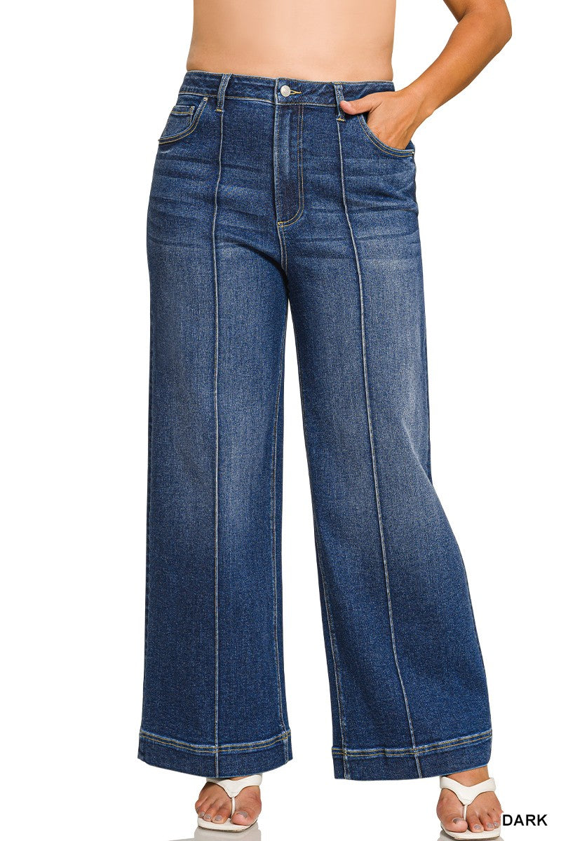 Plus High Rise Pintuck Jeans in Dark