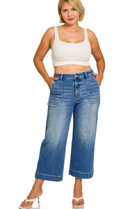 Curvy Utility Pocket Cropped Wide Leg Denim Pants MD