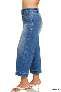 Curvy Utility Pocket Cropped Wide Leg Denim Pants MD