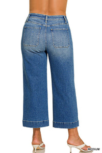 Curvy Utility Pocket Cropped Wide Leg Denim Pants MD