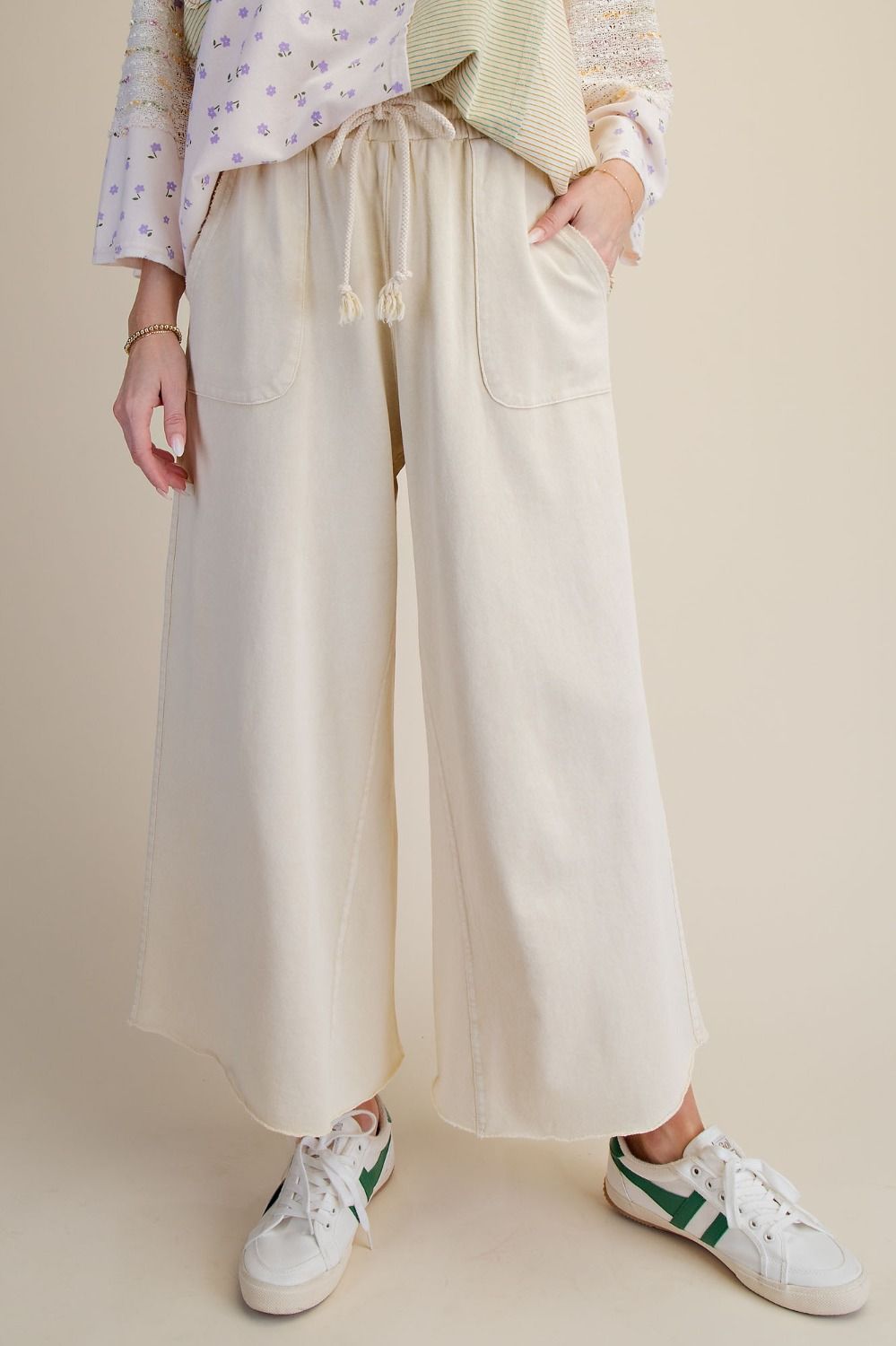 Washed Terry Knit Wide Pants