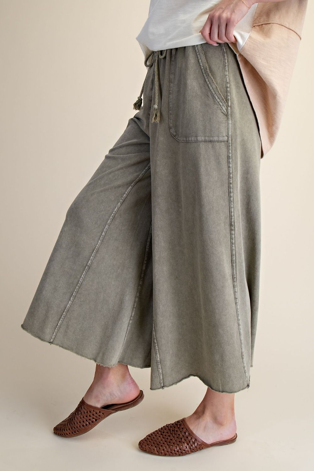 Washed Terry Knit Wide Pants