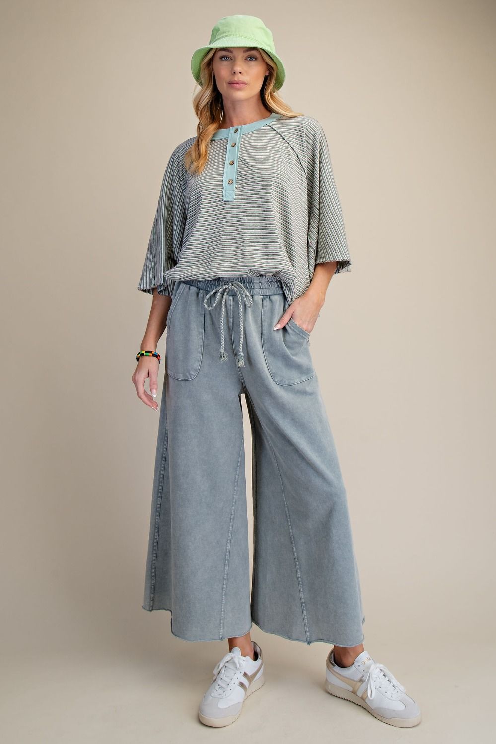 Washed Terry Knit Wide Pants