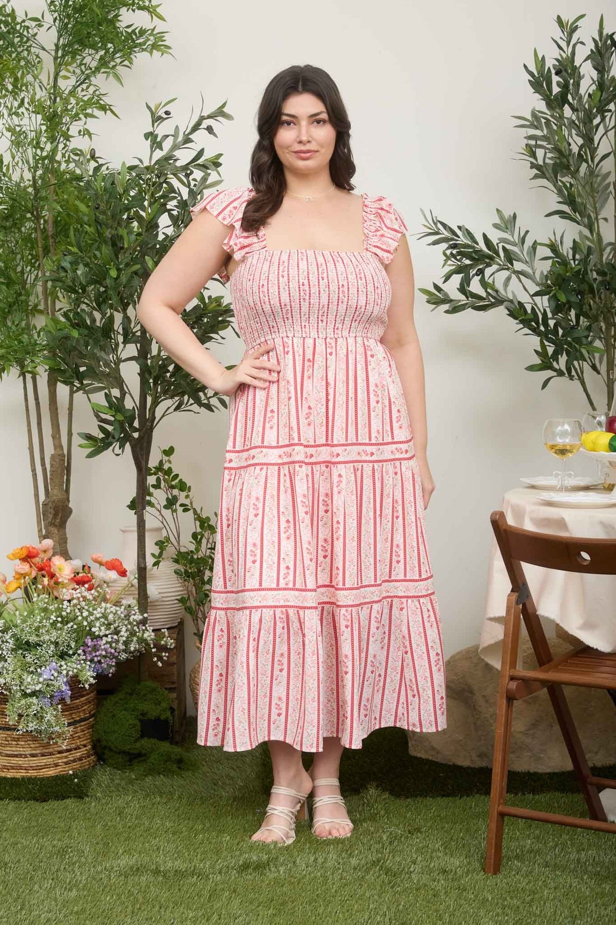 Stripe Floral Dress Red Multi