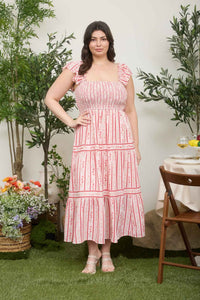 Stripe Floral Dress Red Multi