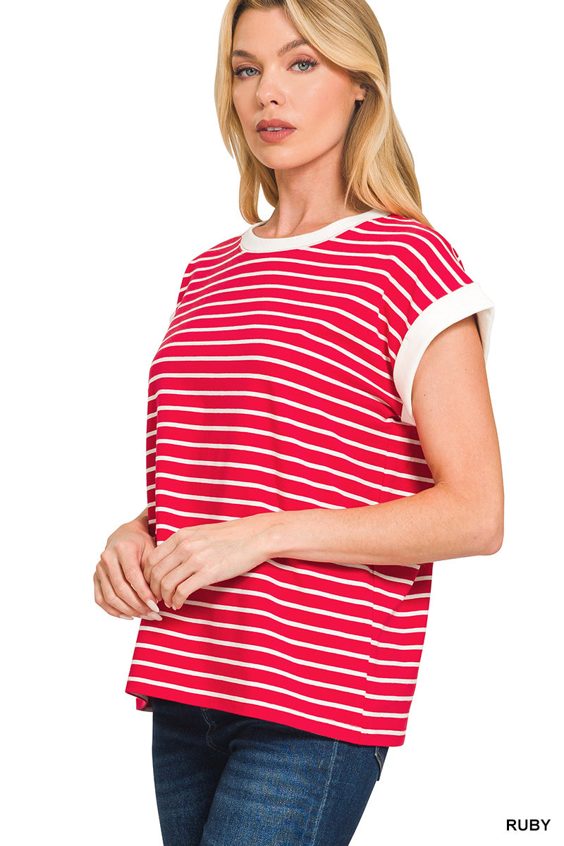 Contrast Trim Cap Sleeve Tee- 4 Colors!