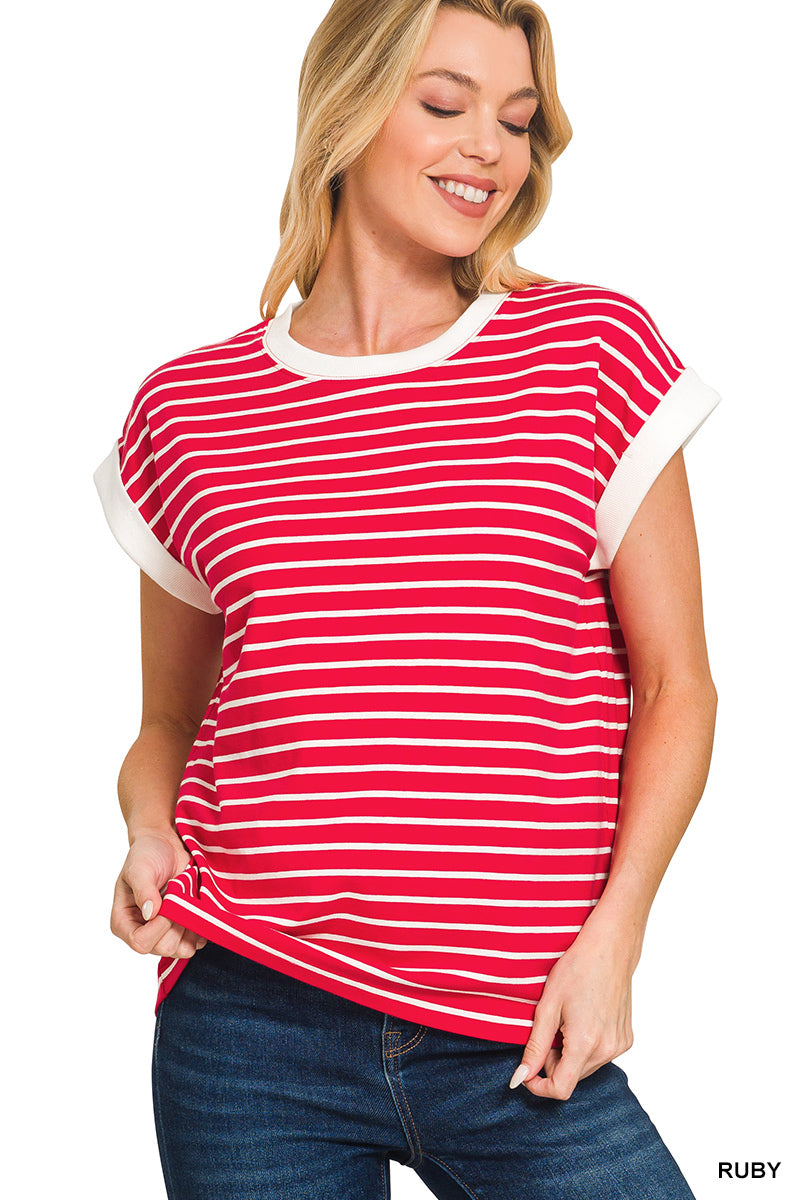 Contrast Trim Cap Sleeve Tee- 4 Colors!