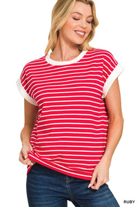Contrast Trim Cap Sleeve Tee- 4 Colors!