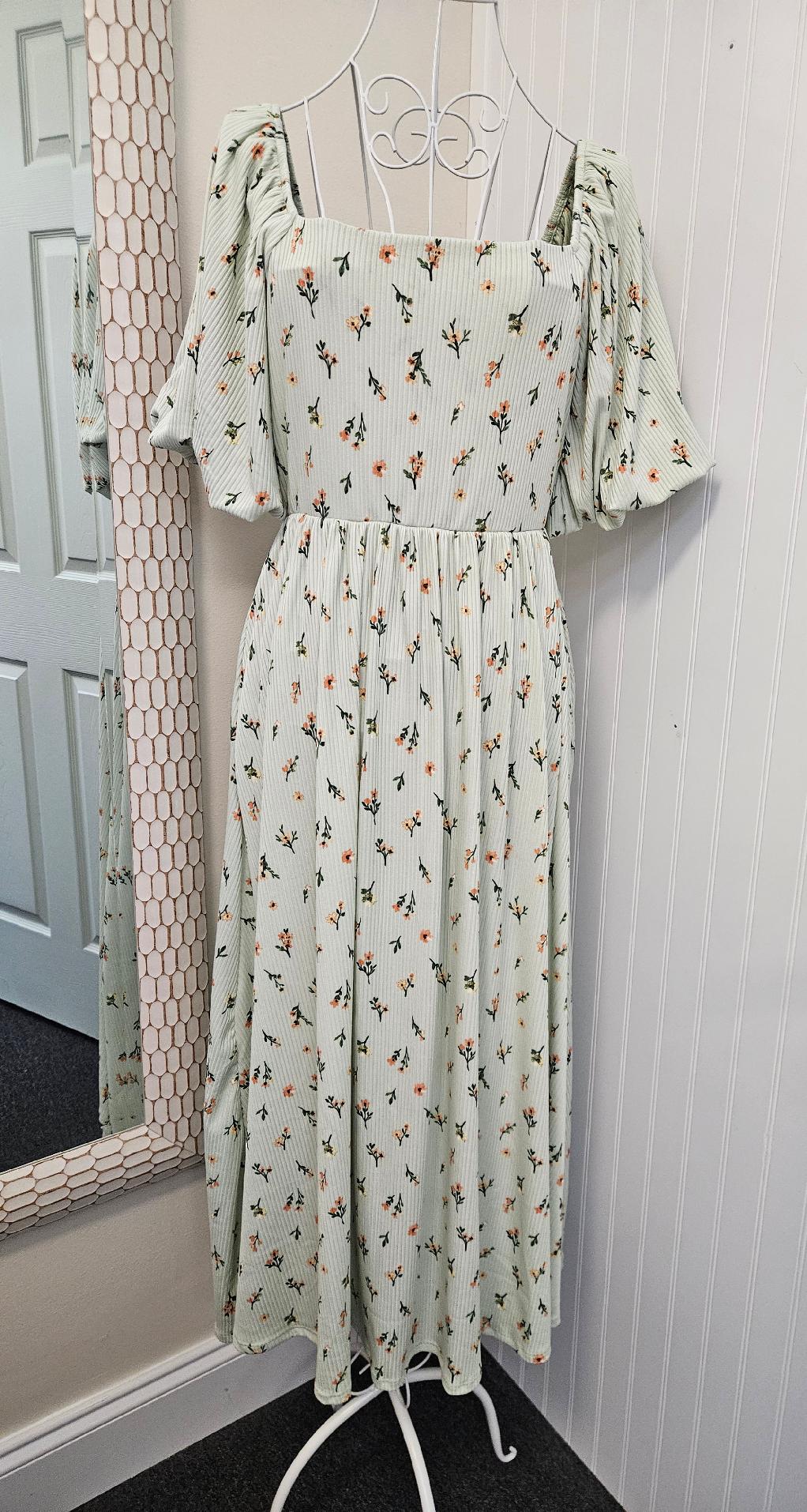 Babydoll Fit & Flare Midi Dress in Sage