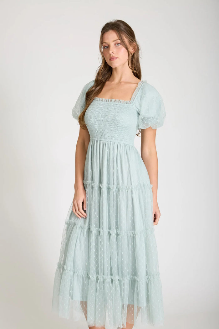 Polka Dot Tulle Dress in Sage