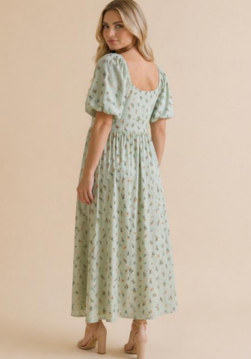 Babydoll Fit & Flare Midi Dress in Sage