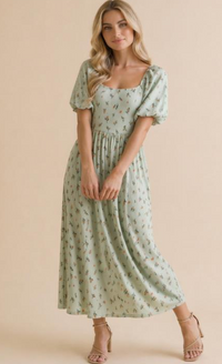 Babydoll Fit & Flare Midi Dress in Sage