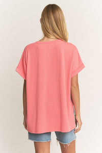 Curvy SS Color Block Rib Shirt - 2 Colors