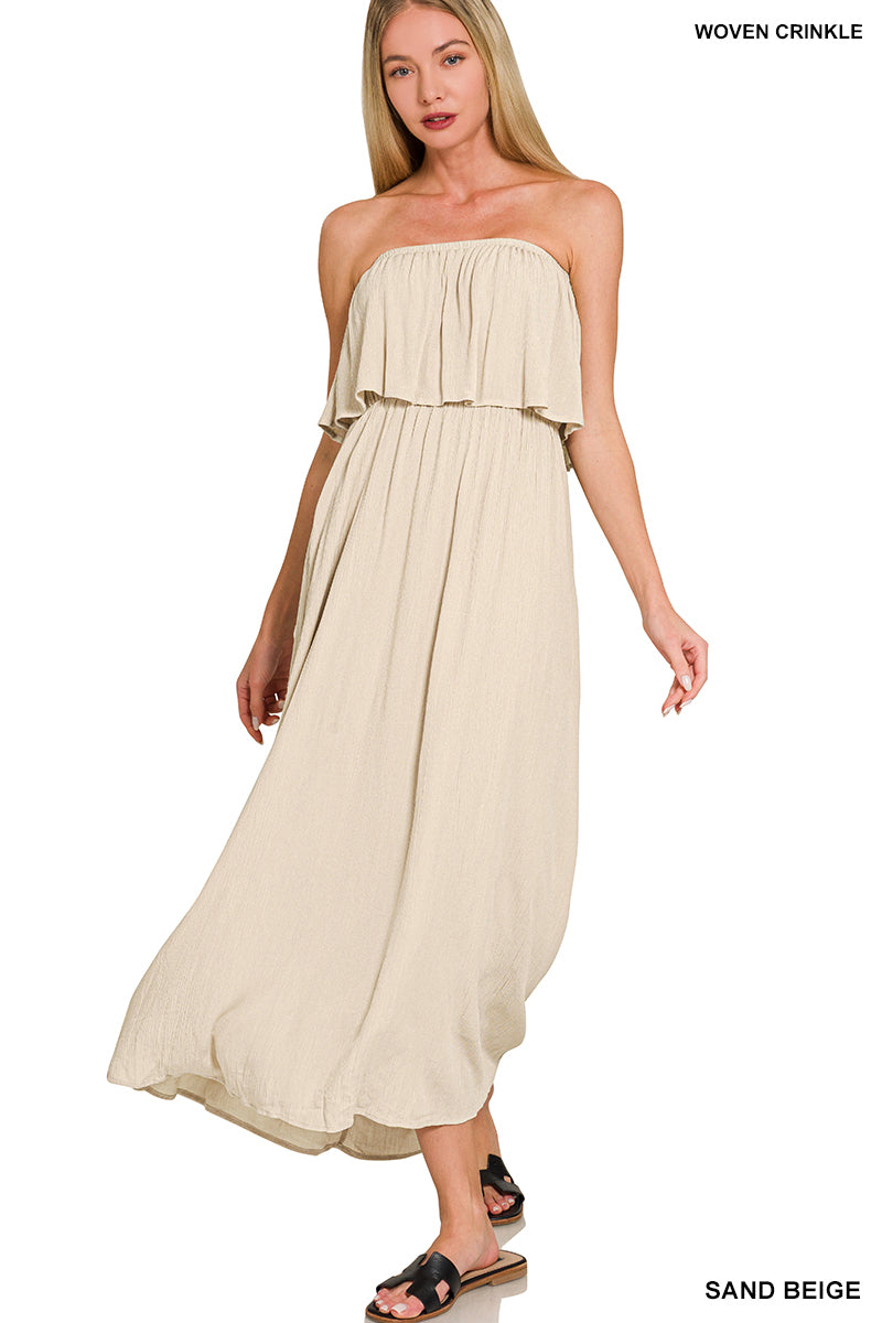 Woven Crinkle Strapless Maxi Dress- 2 Colors!