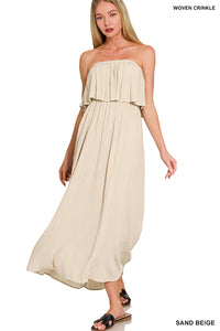 Woven Crinkle Strapless Maxi Dress- 2 Colors!