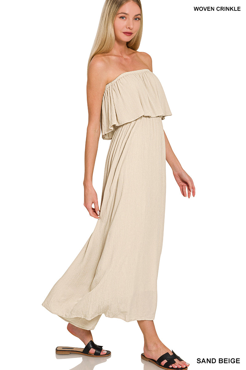 Woven Crinkle Strapless Maxi Dress- 2 Colors!