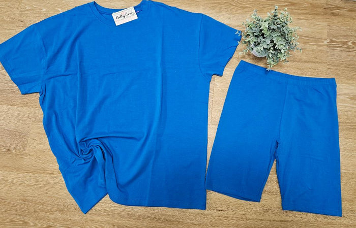 Curvy Cotton Round Neck Set in Ocean Blue