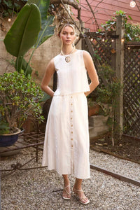 Stripe Button Detail Set in Khaki