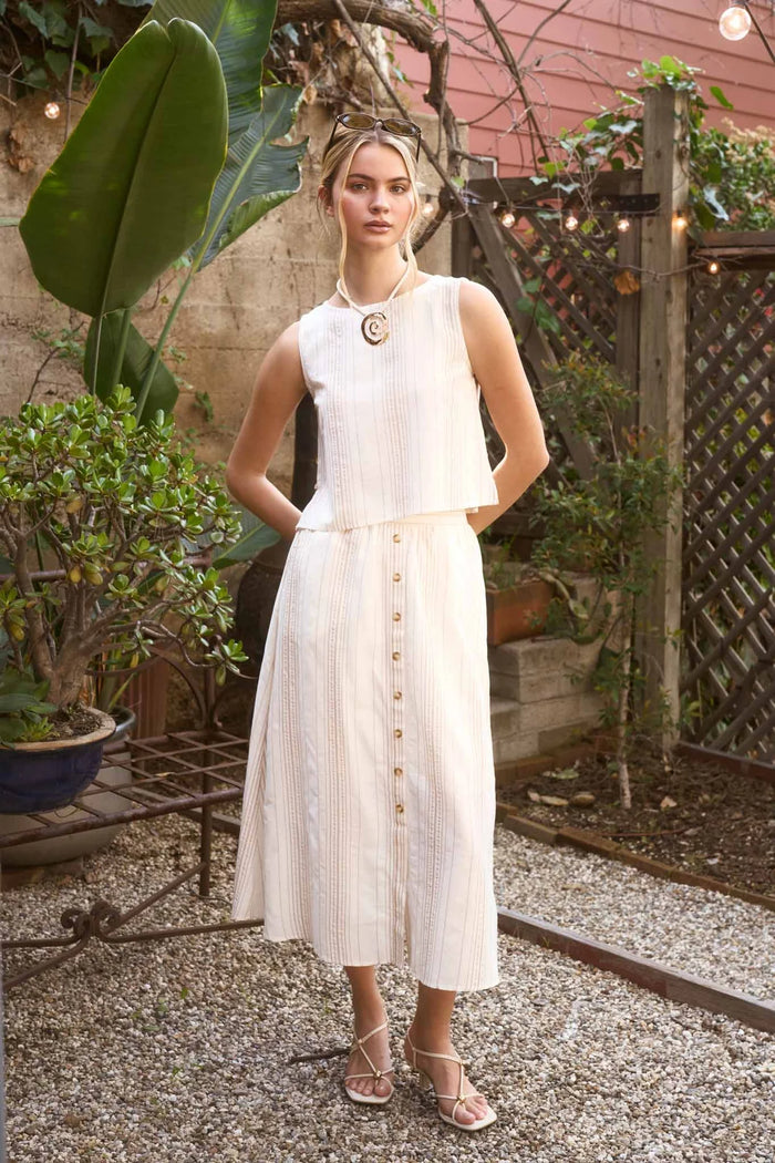 Stripe Button Detail Set in Khaki