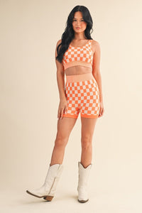 Checkerboard Cropped Two Piece Set in Orange