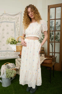 Floral Embroidery 2 piece Set in Cream Multi