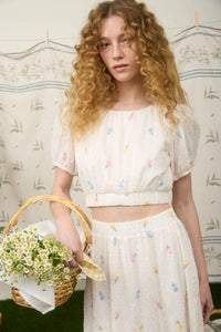 Floral Embroidery 2 piece Set in Cream Multi