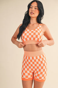 Checkerboard Cropped Two Piece Set in Orange