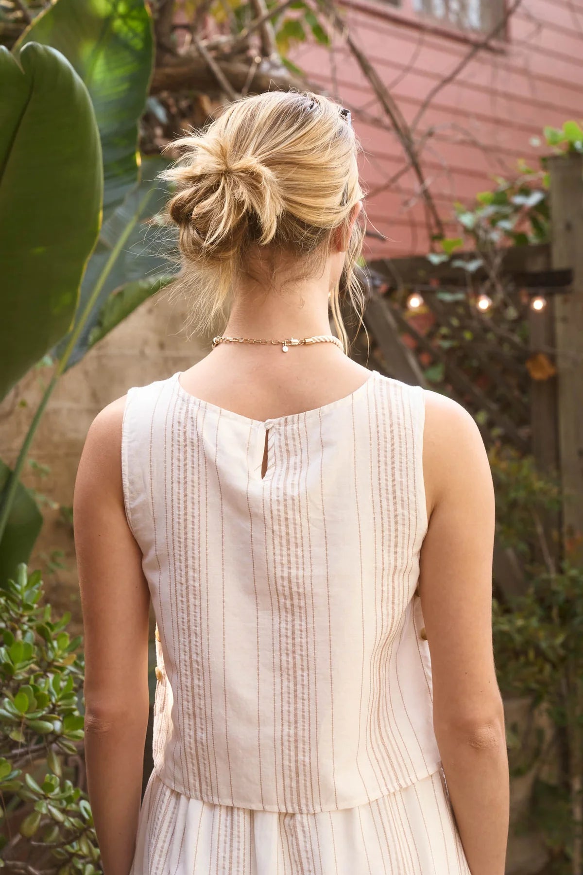 Stripe Button Detail Set in Khaki
