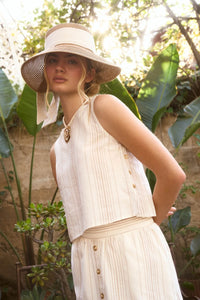 Stripe Button Detail Set in Khaki