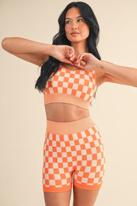 Checkerboard Cropped Two Piece Set in Orange