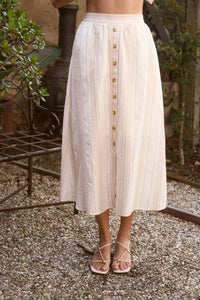 Stripe Button Detail Set in Khaki