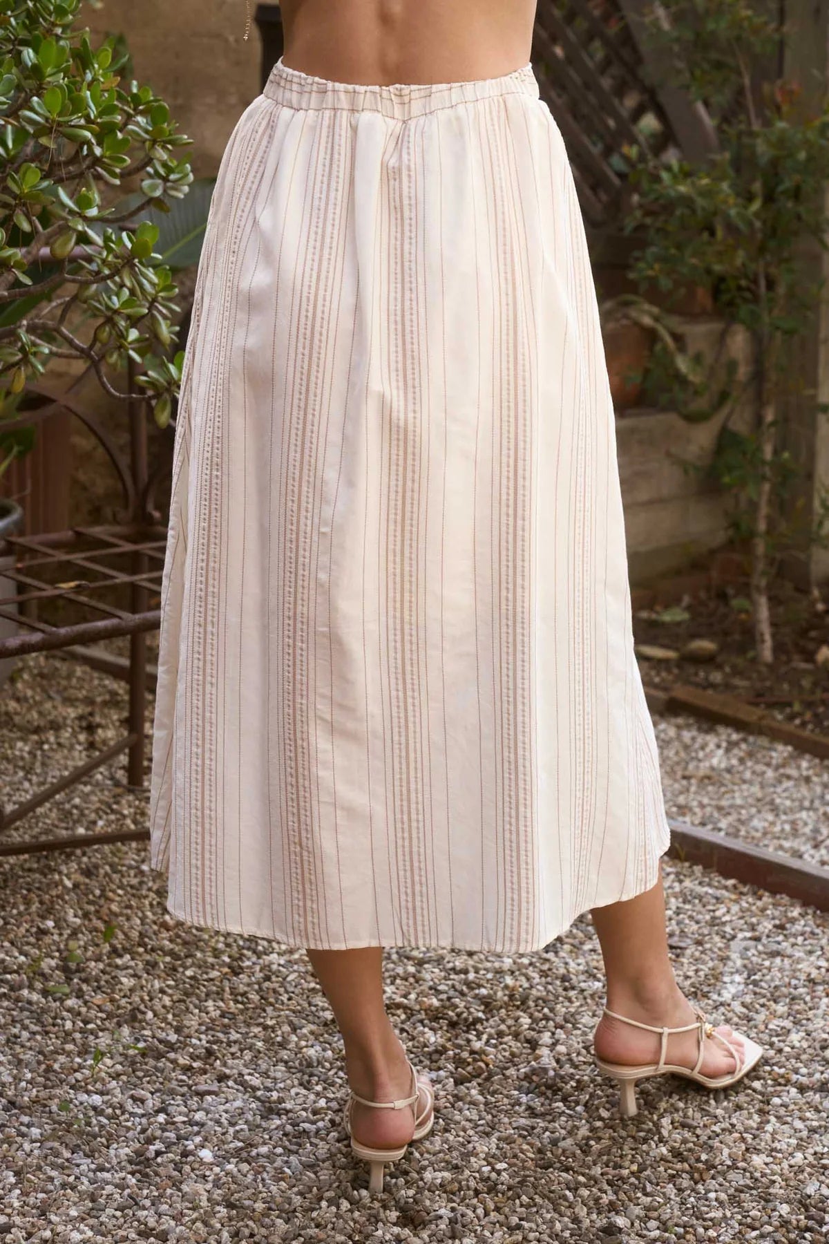 Stripe Button Detail Set in Khaki