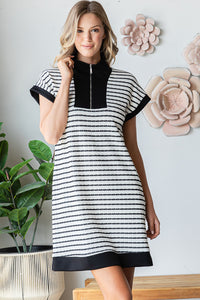 Zip Up Stripe Dress in SS - 2 Colors!