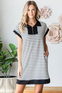 Zip Up Stripe Dress in SS - 2 Colors!