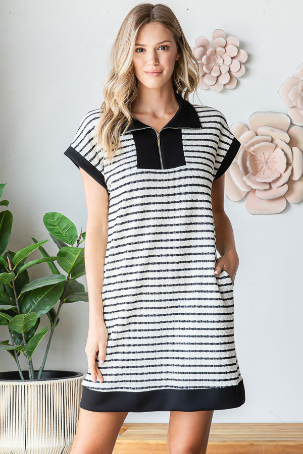Zip Up Stripe Dress in SS - 2 Colors!