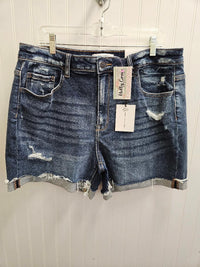 Curvy Distressed Cuffed Raw Hem Shorts Dark